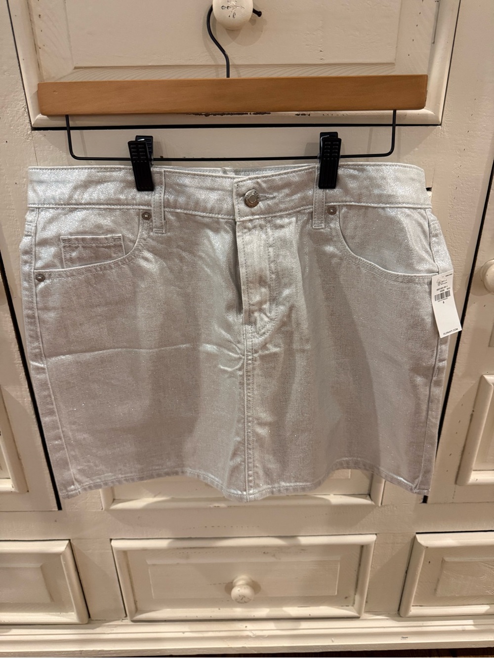 Old Navy Metallic Silver Denim Mini Skirt